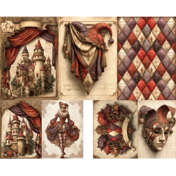 Reispapierset "Harlekin" - 5 Bögen LBD510-Set