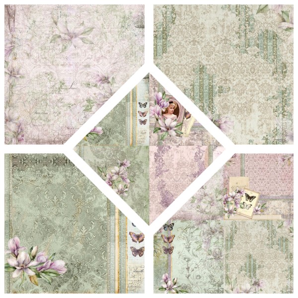 Designpapier SET "Magnolie" - 15 Stück - 5 Designs