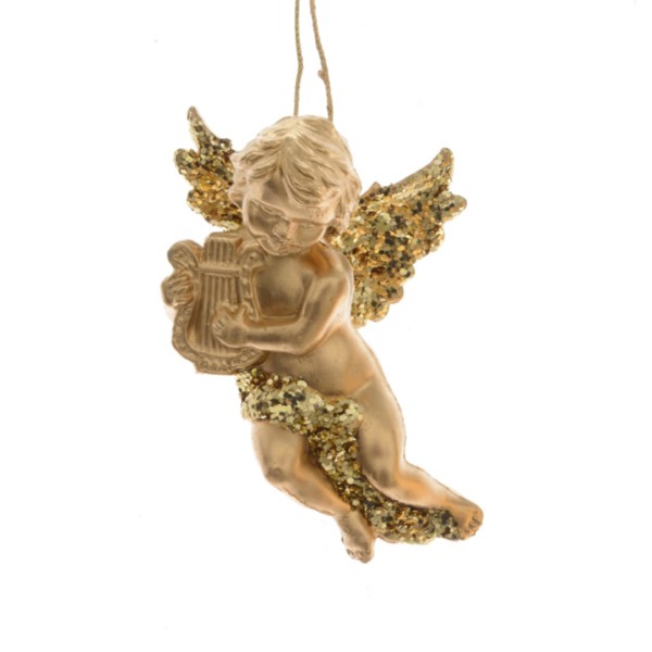 Engel mit Harfe – Gold – 10 cm