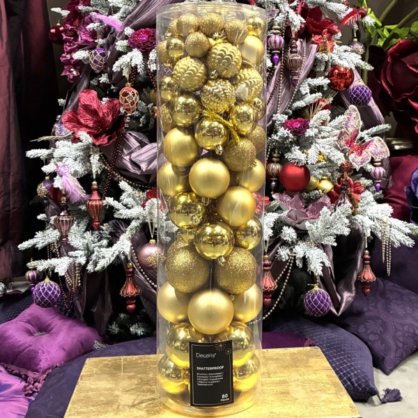 80er Set Bruchsichere Weihnachtskugeln in versch. Größen - Gold K021631