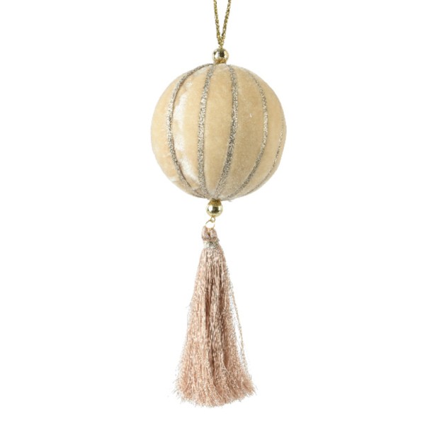 Kugel aus Samt mit Quaste – Champagner – 21 cm