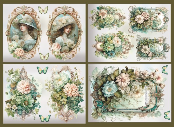 Wasser-Transferset "Grün/Rosegold" 8 Bögen