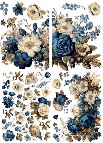 Transfermotiv-Set "Blau & Creme Flowers" 4 Bogen