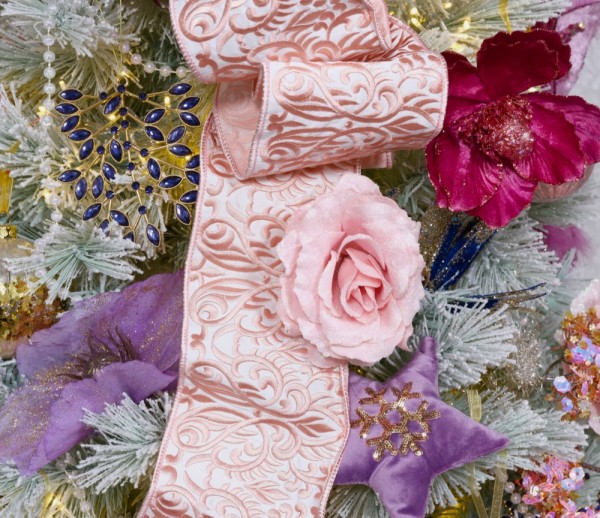 4,57m Schleifenband mit Stick - rosa