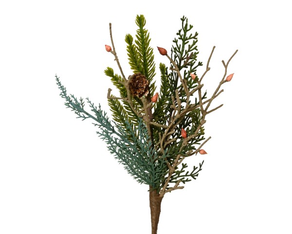 Deko-Zweig mit Zapfen aus Kunststoff – 25 cm