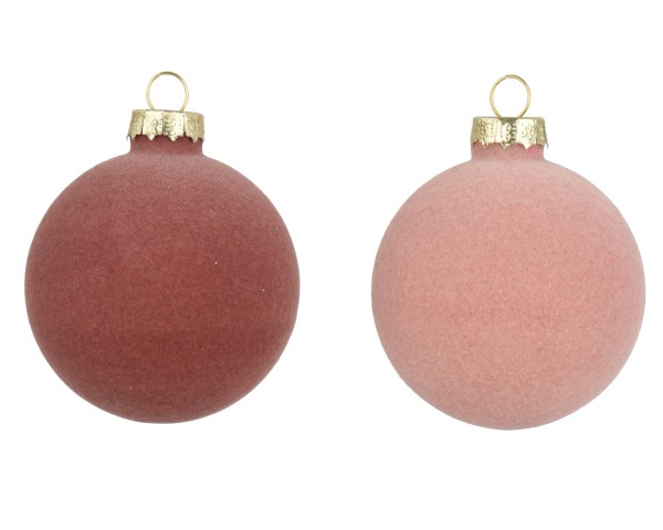4er Set Weihnachtskugeln Samt aus Glas - 10cm - Lila/Rosa K062289