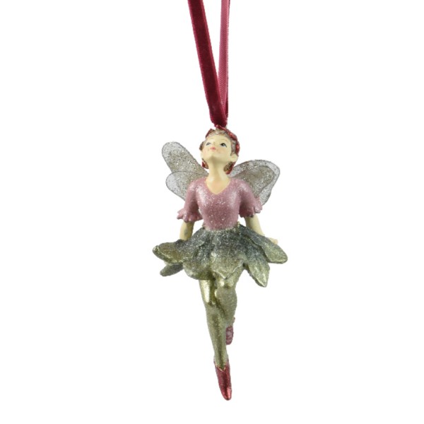 Fee im rosa Kleid nachdenklich aus Polyresin – 10 cm