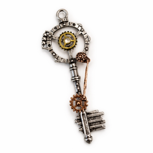 Steampunk Anhänger Schlüssel mit Verzierung - Silber Antik