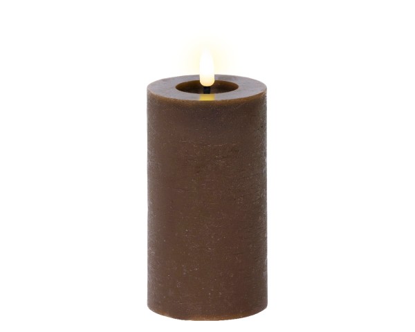 LED Stumpenkerze aus Wachs – Dunkelbraun – 15 cm