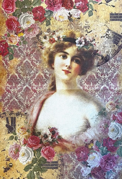 Reispapier "Dame in Blüte" - 32x45cm