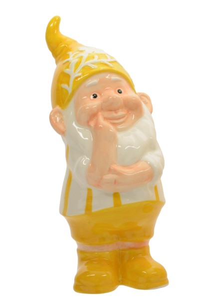 Deko Zwerg aus Porzellan (Nachdenklich) Gelb - 25cm K870676-b