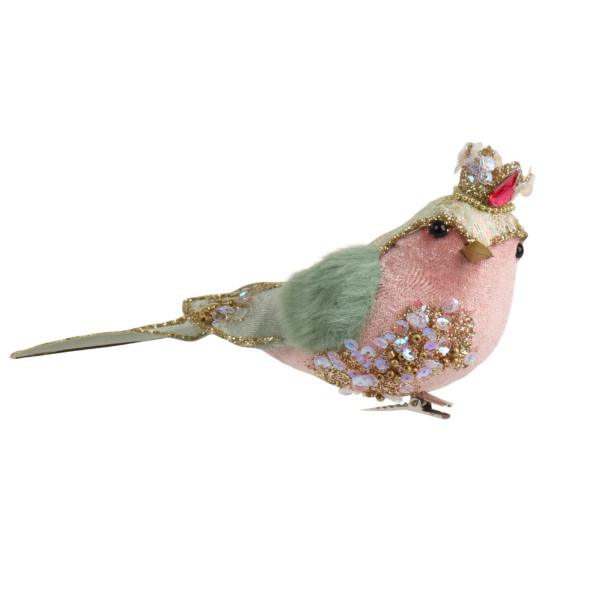 Deko Glitzervogel mit Krone Grün/Türkis - 17cm K202177