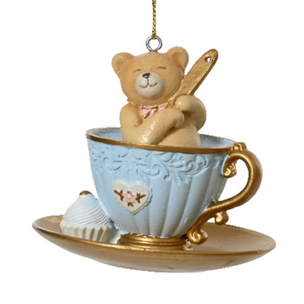 Weihnachtsdeko "Tasse mit Bärchen" Hellblau - 7,3x8cm