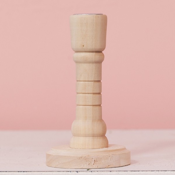 Kerzenleuchter Holz 13,5cm natur mit Metalleinlage P5906