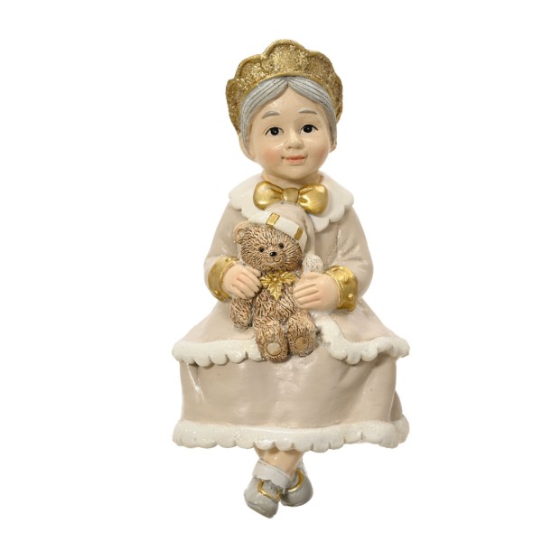 Deko Figur Sitzend "Frau" - Weiß/Gold - 16,5 cm K703599-b