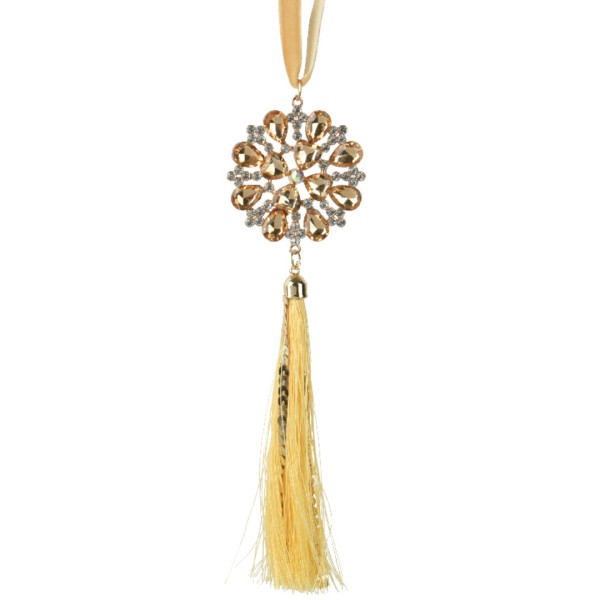 Quaste mit Strass – Gelb/Gold – 19 cm
