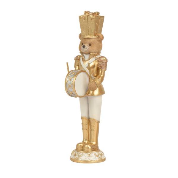 Deko Figur "Bärchen mit Trommel" - Gold - 25,5 cm K703594-a