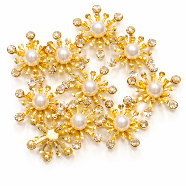 Mittelpunkte für 3D Blumen mit Perle - Creme/Gold 10 Stck