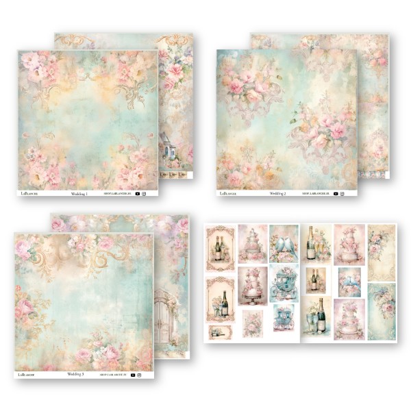 Papierset "Wedding" - 6 Designpapiere, 6 Tags