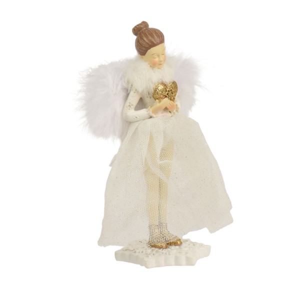 Deko Figur "Engel mit Herz" - Weiß/Gold - 14 cm K703624-a