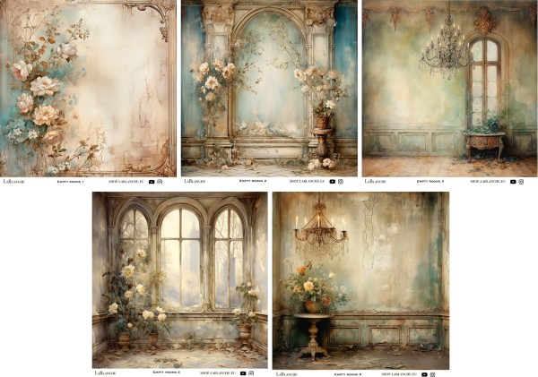 5 Designpapiere "Faded Flowers/Empty Rooms"