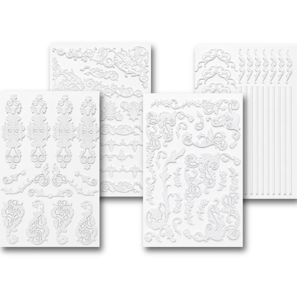 4er Set 3D Mixed Media Sticker "Ornamente" RubOn-046