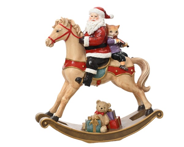 Weihnachtsmann auf Schaukelpferd - 24 cm