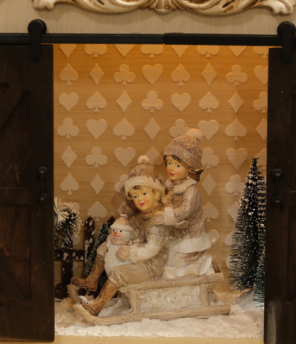 Kinder auf Schlitten - Links, Weihnachtsdekoration, Dekoration