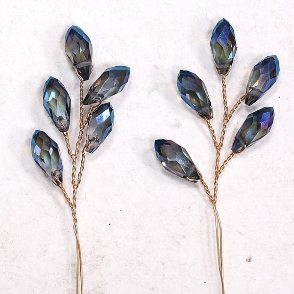 2er Pack Schmuckanhänger Zweig mit dunkelblauen Glassteinen – 4cm