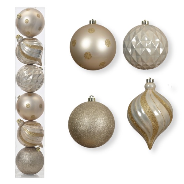 6er Set Weihnachtskugel Anhänger (Bruchsicher) 15cm - Perle