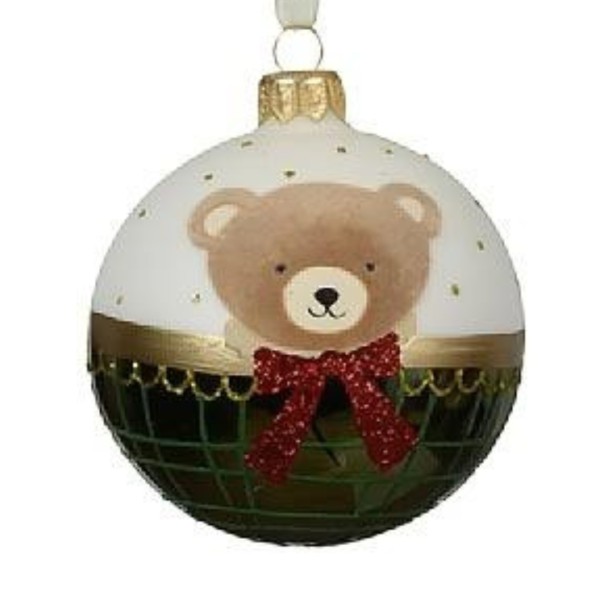 Handgemachte Weihnachtskugeln aus Glas - Tedibär Grün/Weiß