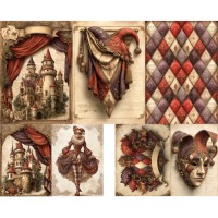 Reispapierset "Harlekin" - 5 Bögen LBD510-Set Reispapierset "Harlekin" - 5 Bögen LBD510-Set