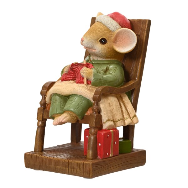 Deko Maus auf Stuhl "Strickend" - 14,5 cm K703707-a