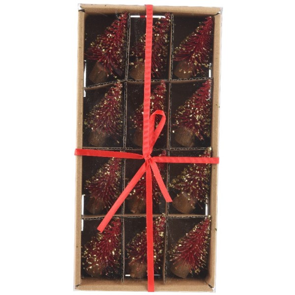 12 Mini Deko Weihnachtsbäume 8,5cm - Rot/Gold