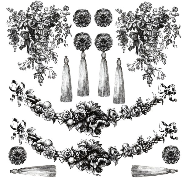 Bügelmotiv-Set "Nostalgie/Quasten/Blüten" (2 Bogen)