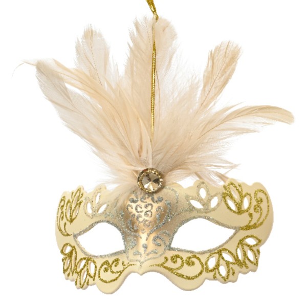 Dekomaske mit Feder (mittig) - Gold K535993-b