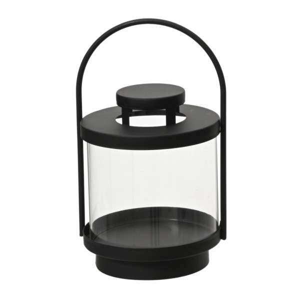 Eisenlaterne mit Glas 21cm - Schwarz