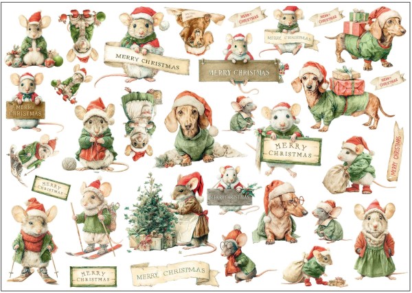 Transfermotiv "Christmas Friends" Hund und Mäuse LBTrans-046