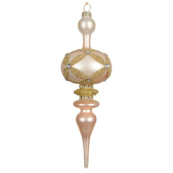 Handgemachte Weihnachtskugel aus Glas verziert mit Gold - Beige Spitz