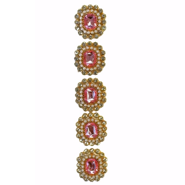 5 Schmuckelemente "Oval" mit rosa Kristall 2,5cm - Gold