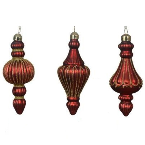 3er Set Weihnachtsschmuck aus Glas - Rot mit Gold K070606-a