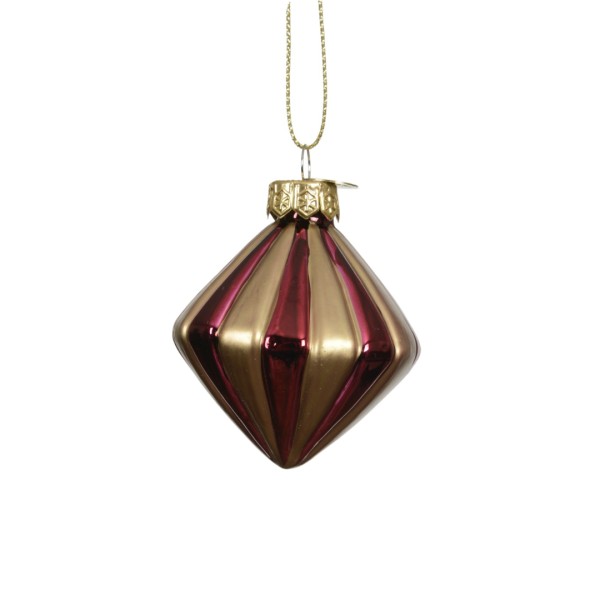 Weihnachtskugel Anhänger "Ornamente" Eckig Breit - Rot Beige