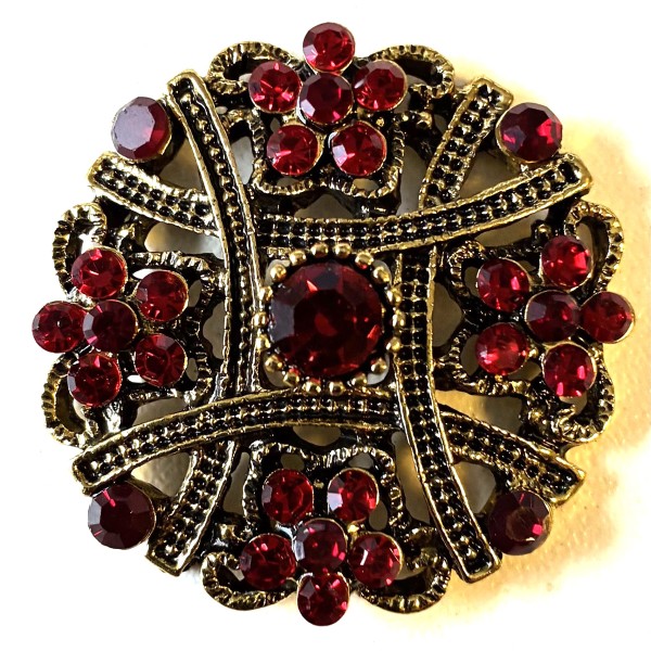 Metall Verzierung "Ornament" mit Steinchen - Rot/Gold- D.3,5cm