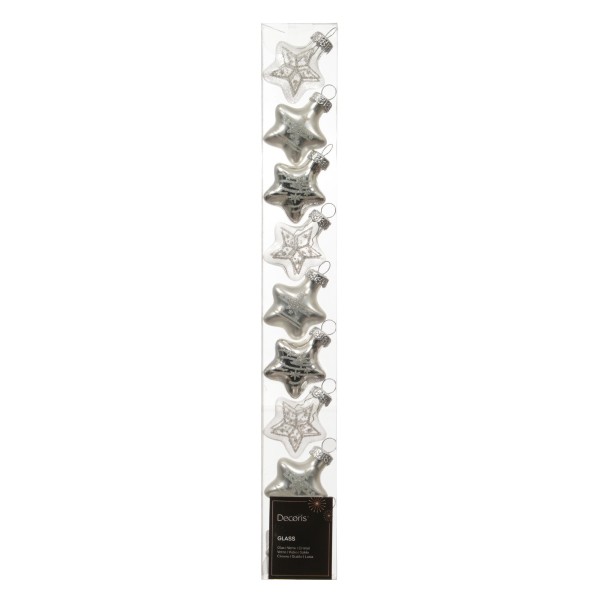 9er Set Glas Sternanhänger f. Tannenbaum - Silber - 3 cm K012301