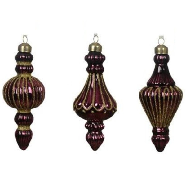 3er Set Weihnachtsschmuck aus Glas - Dunkel Violett mit Gold K070606-b