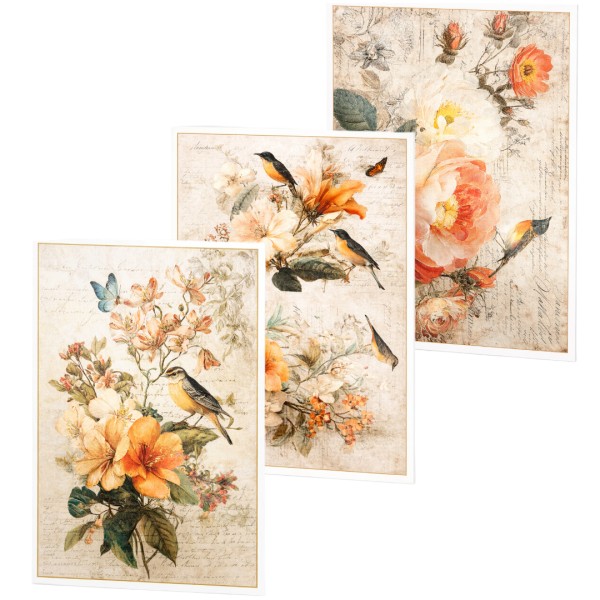 Reispapierset "Blumen" - 3 Bögen LBD533