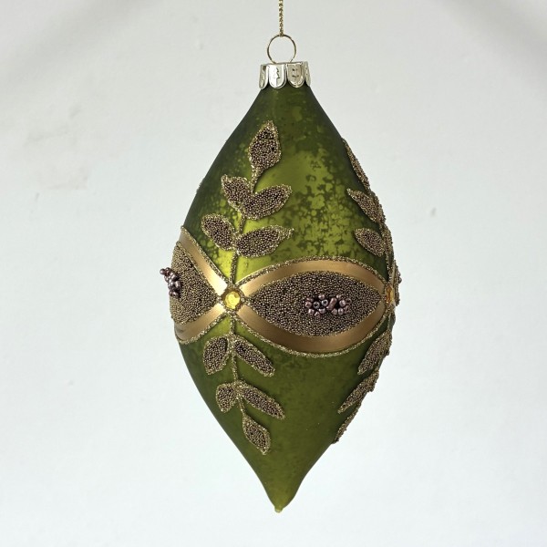 Weihnachtskugel Anhänger "Christmas" - Oval - Grün/Gold - 11cm KUG-12