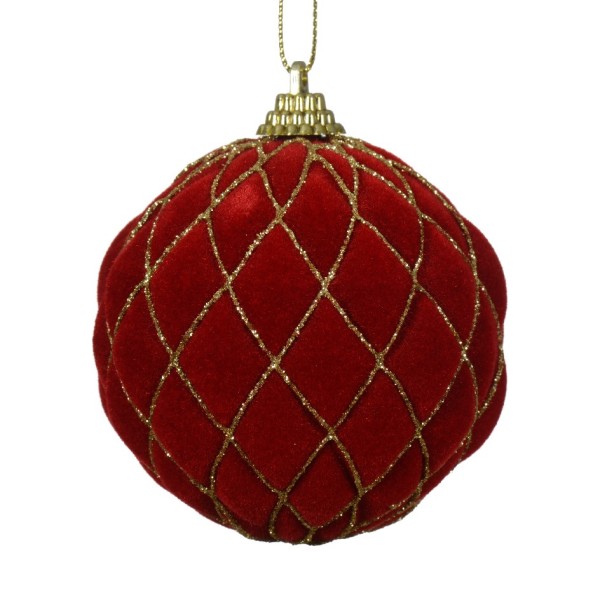 Weihnachtskugeln aus Glas - Rot/Gold mit Stoffüberzug