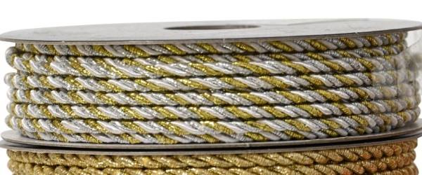 Kordel dünn 2,7 Meter, Gold/Silber gestreift K201875a