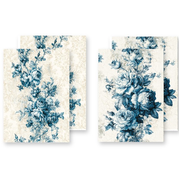 Reispapier Set "Blaue Rosen" - 4 Bögen LBD543